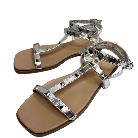 14th & Union Sandals Size 6.5 Finley Metallic Silver Studded Detail - Picture 1 of 9